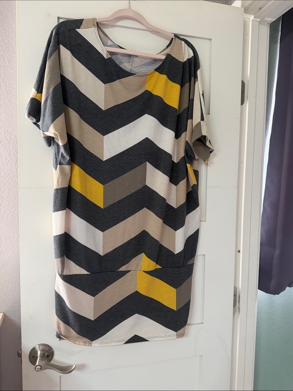 Chic Soul Chevron Shift Tunic in Yellow, grey,Cream, Tan